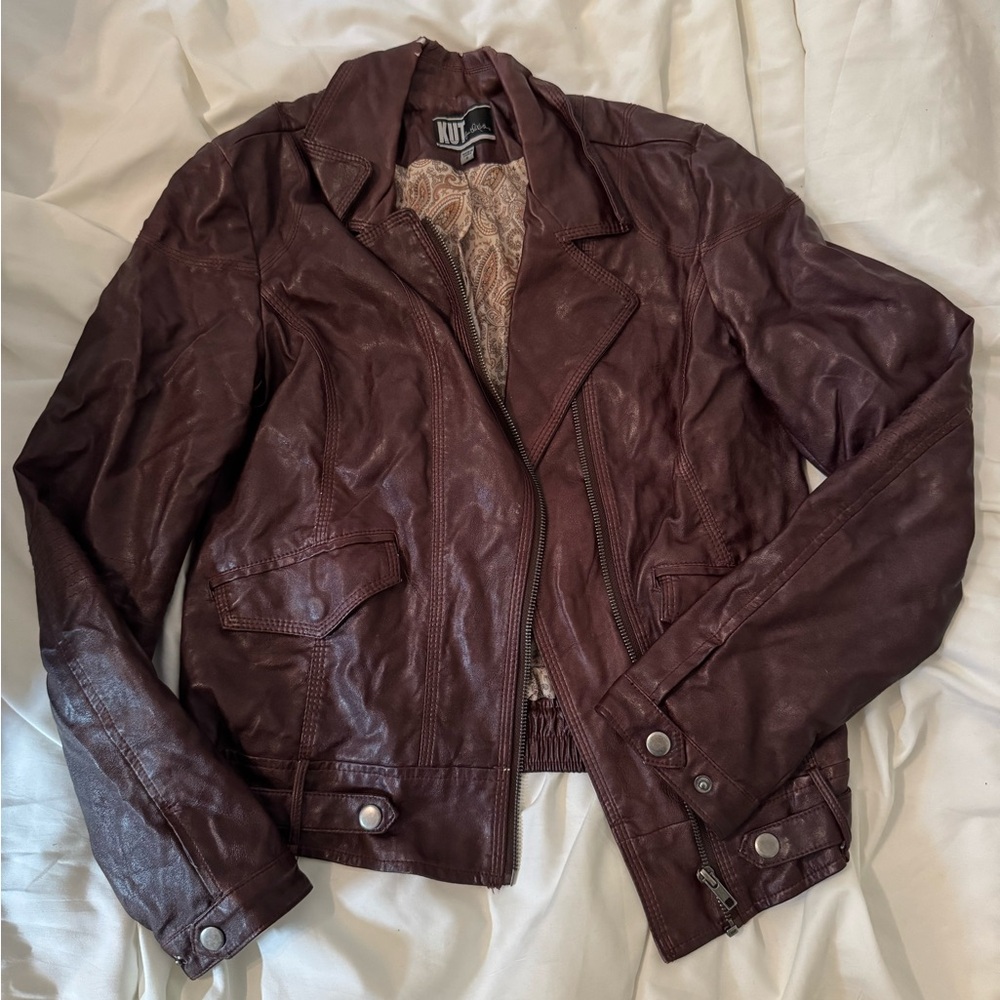 Kut from the Kloth Burgundy Leather Jacket